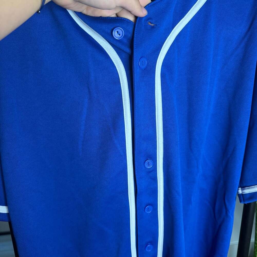 La Dreamz Royal Blue and White Striped Button-Down Baseball Jersey Medium - Picture 4 of 8